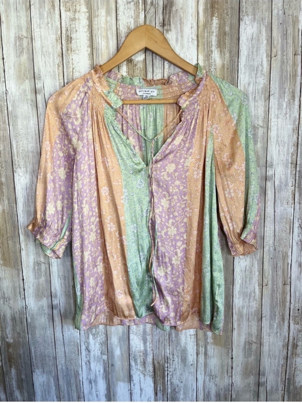 Current Air Patchwork Floral Blouse Boho Cottagecore Lightweight Top XS
